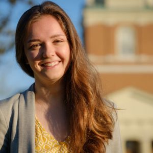 Wake Forest junior physics major Angela Harper ('17) poses for a photo on Hearn Plaza on Wednesday, April 6, 2016. Harper has won a Goldwater Scholarship for graduate work in physics.